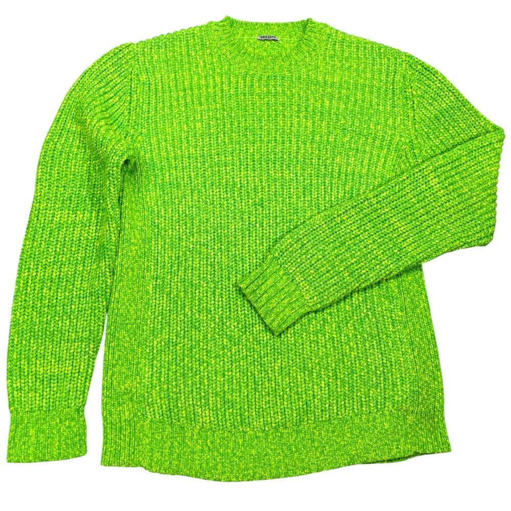 Vintage 90s Kenzo Paris Neon Designer Green Chunky Knit Sweater